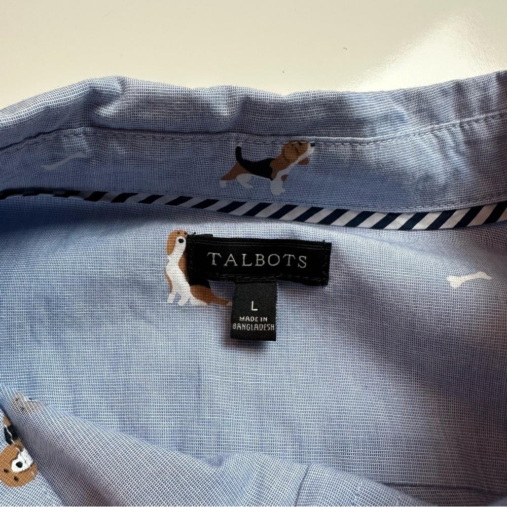 Talbots Light Blue Dog Print Button-Down Shirt | Cotton | Size L - Picture 10 of 10
